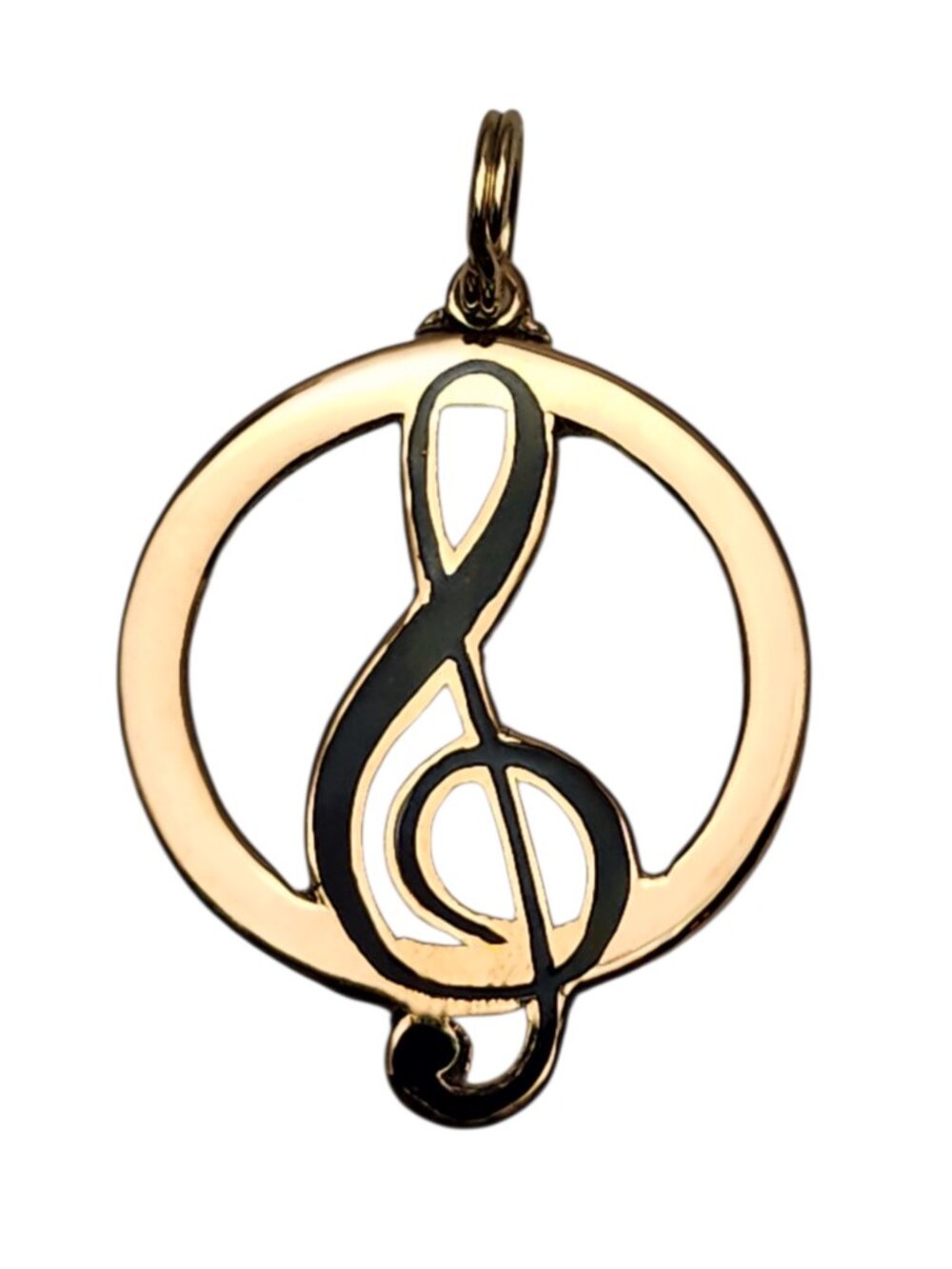 14K Yellow Gold Enamel Treble Clef Symbol Pendant #25669